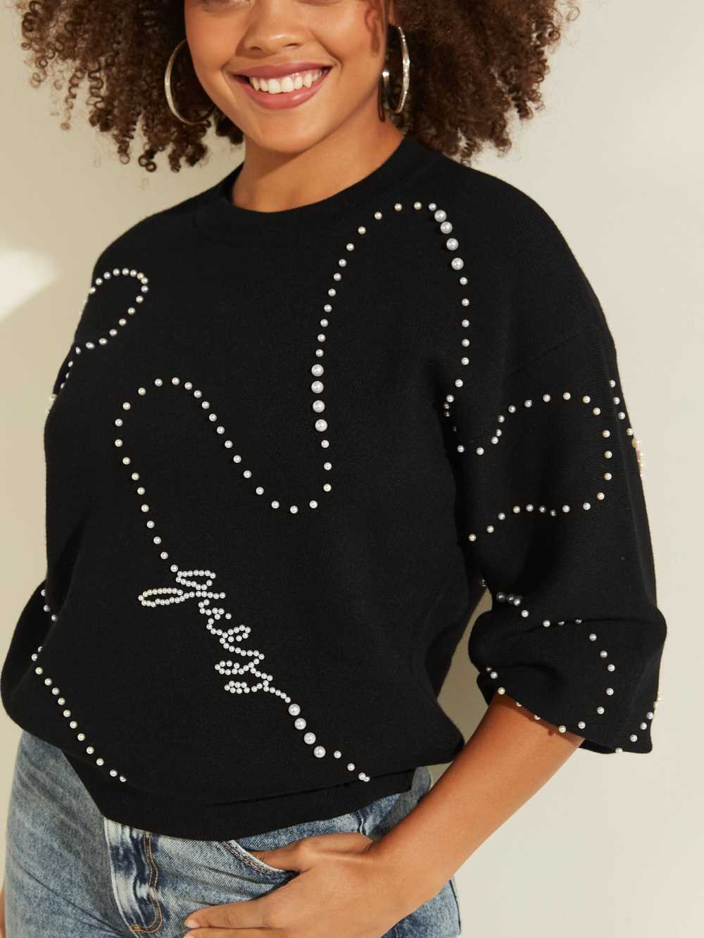 Black Women's Guess Ginny Pearl Sweaters Australia Sale | 784DCKSNJ