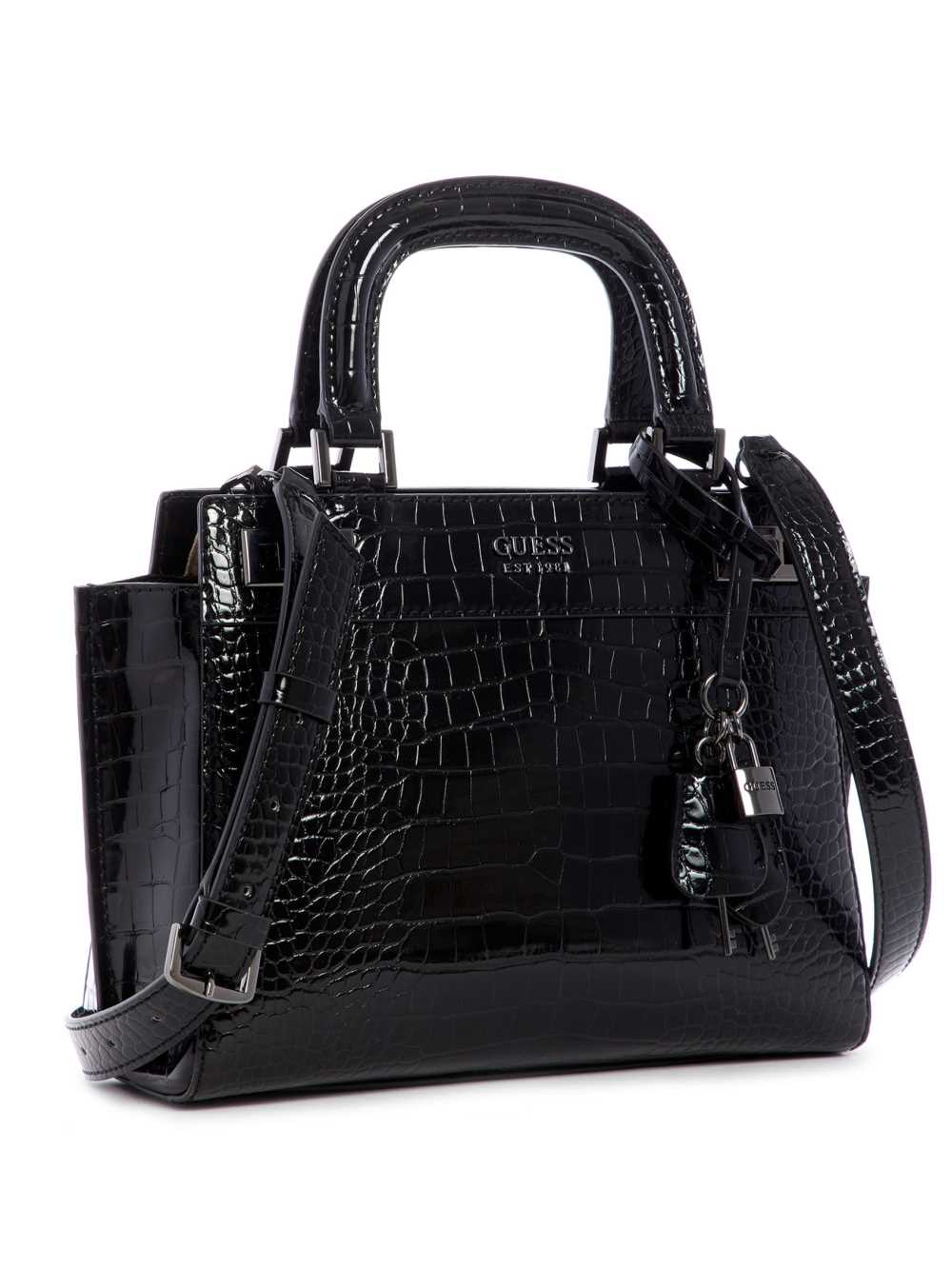 Black Women's Guess Katey Girlfriend Satchel Bags Australia Sale | 701HYFNWR