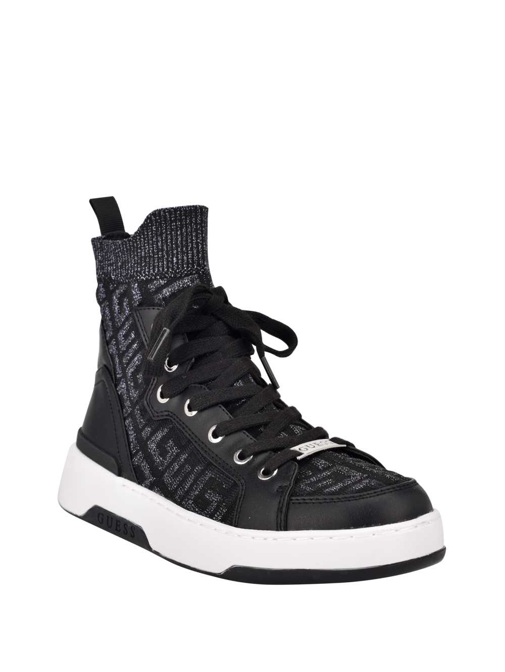 Black Women\'s Guess Manney Knit Logo High-Top Sneakers Australia Sale | 508UJTFEB