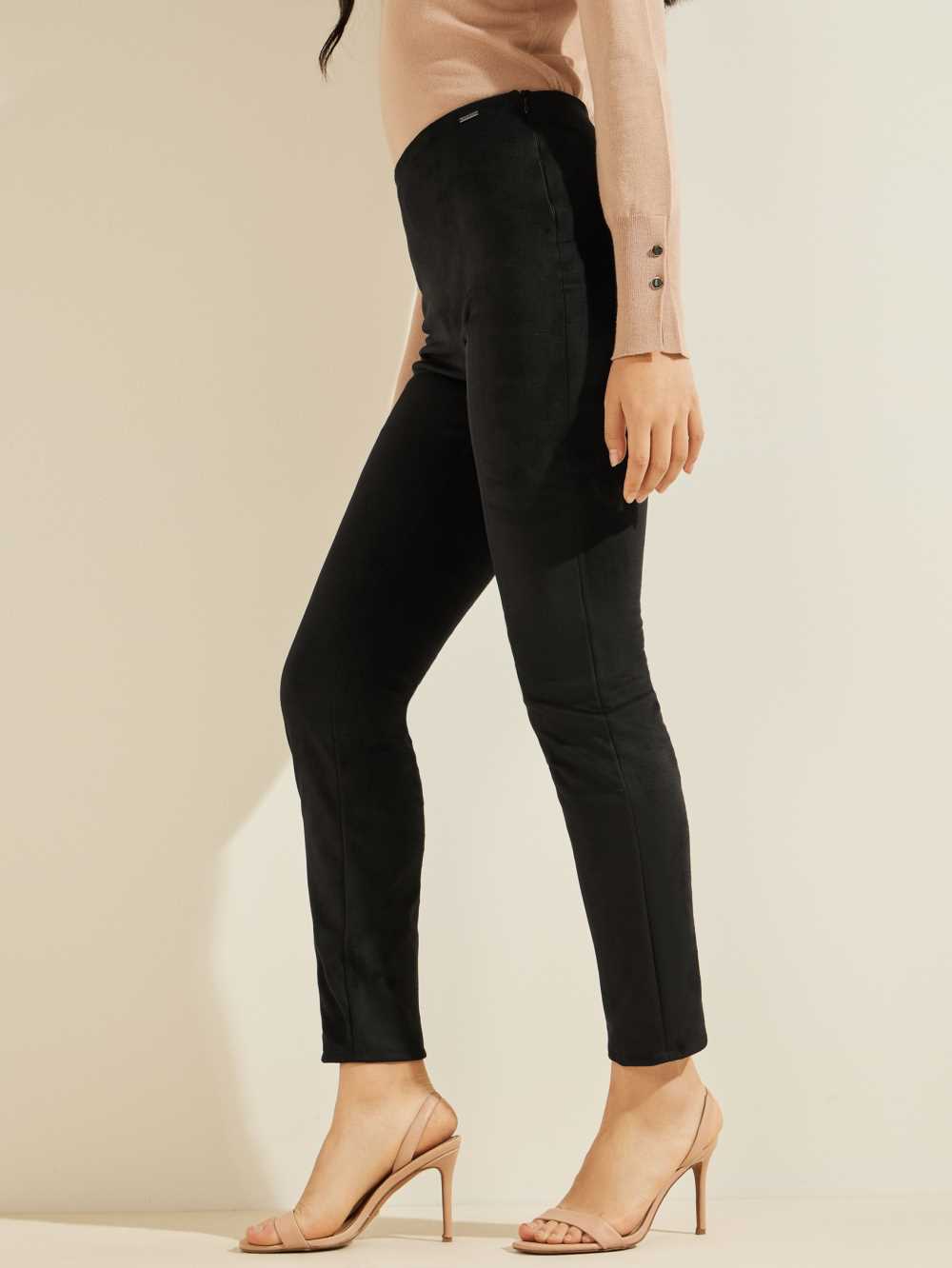 Black Women's Guess Maya Faux-Suede Leggings Australia Sale | 216ZNVAQP