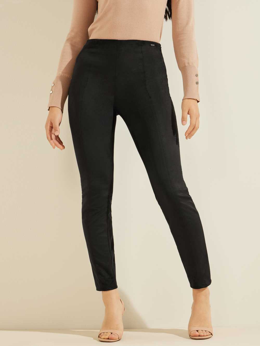 Black Women\'s Guess Maya Faux-Suede Leggings Australia Sale | 216ZNVAQP