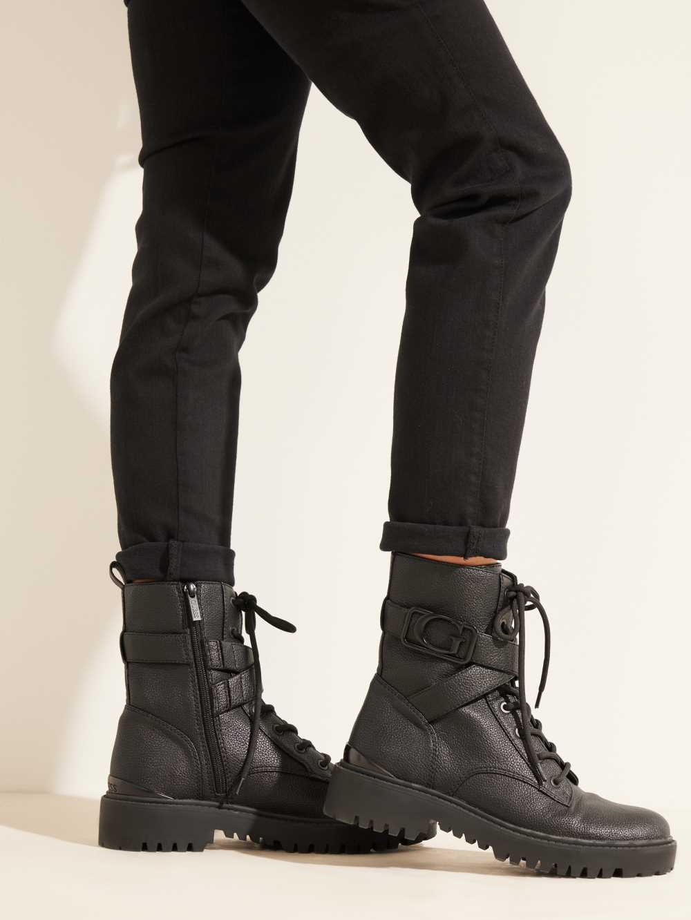 Black Women's Guess Orana Combat Booties Australia Sale | 134EZJCAW