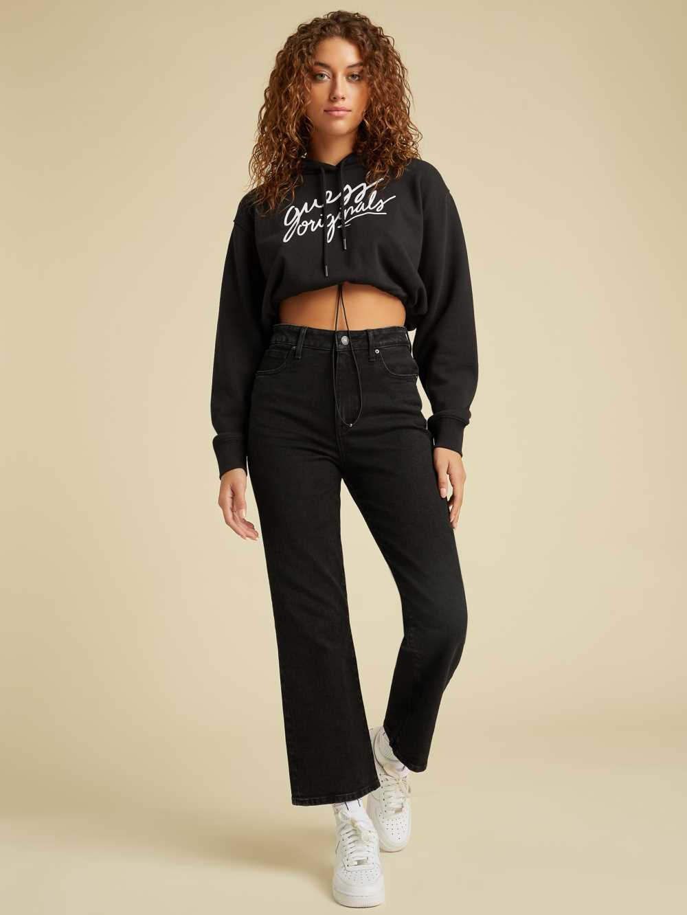 Black Women's Guess Originals Cropped Hoodie Australia Sale | 172BQUTMJ