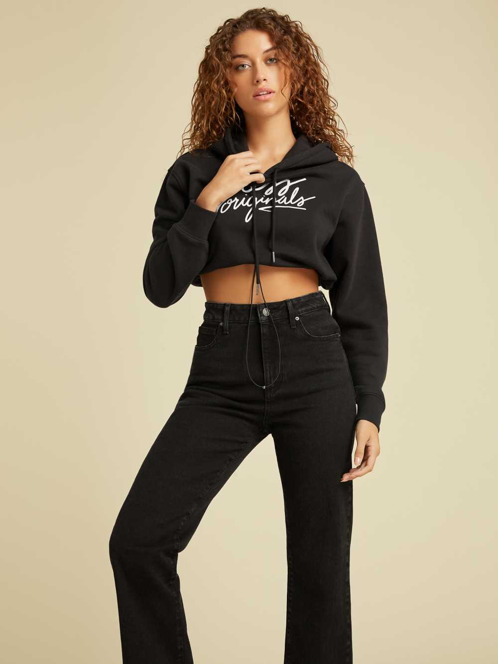 Black Women\'s Guess Originals Cropped Hoodie Australia Sale | 172BQUTMJ