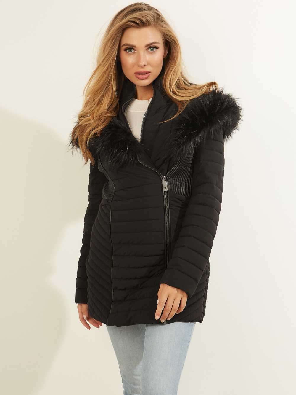 Black Women\'s Guess Oxana Quilted Jackets Australia Sale | 814TCKLWD