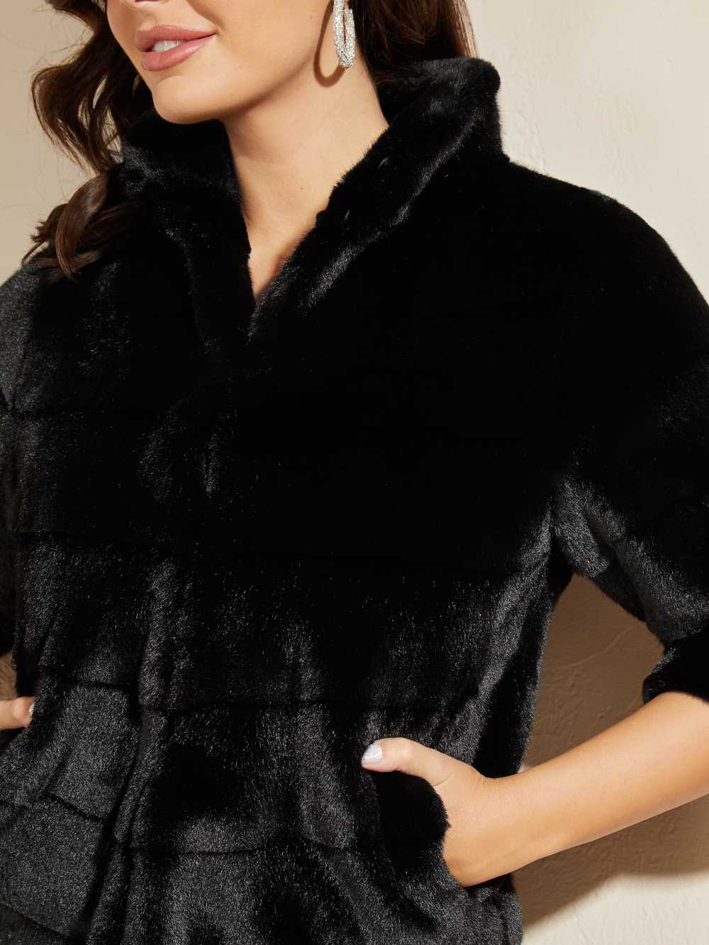 Black Women's Guess Renzo Faux-Fur Jackets Australia Sale | 532NDUXLH