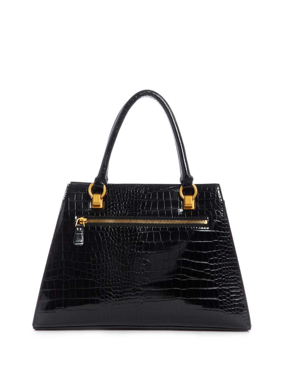 Black Women's Guess Stephi Croc Girlfriend Satchel Bags Australia Sale | 107XEOQNY