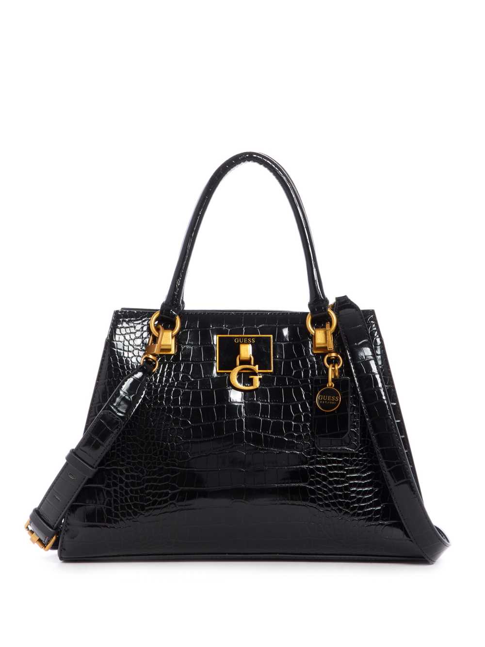 Black Women\'s Guess Stephi Croc Girlfriend Satchel Bags Australia Sale | 107XEOQNY