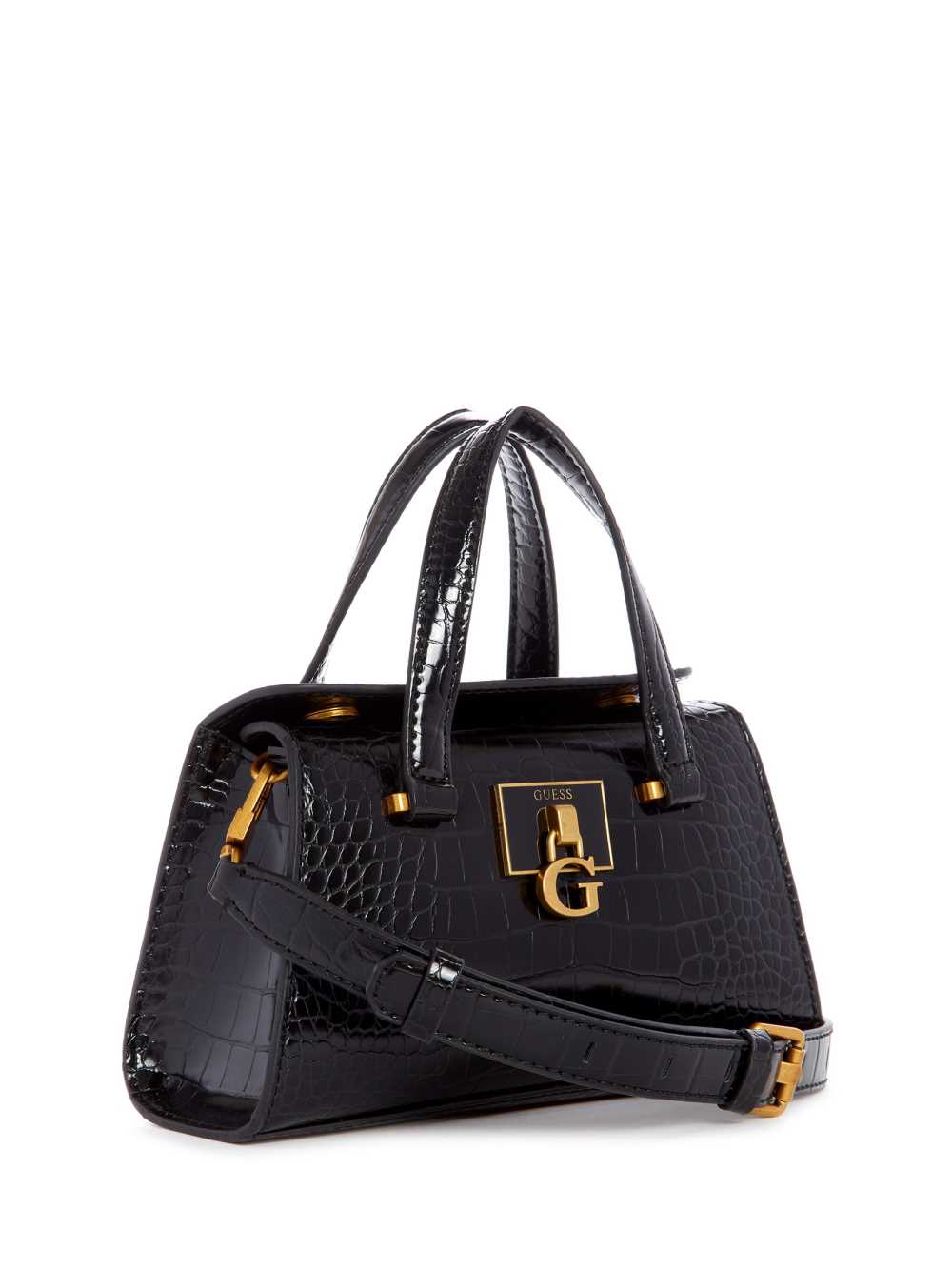 Black Women's Guess Stephi Croc Mini Satchel Bags Australia Sale | 534DQSMUJ