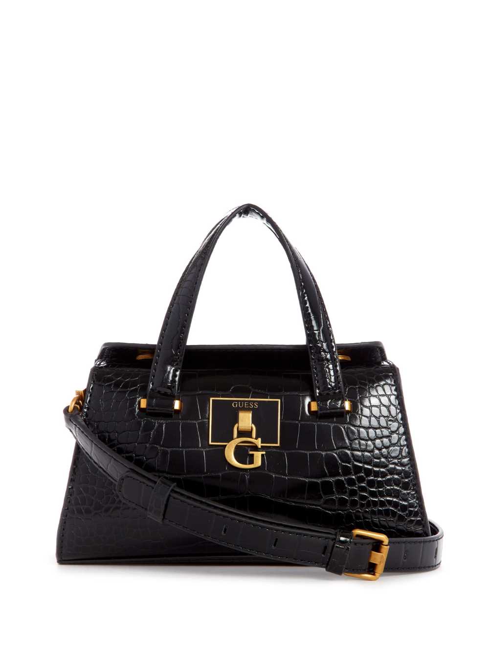 Black Women\'s Guess Stephi Croc Mini Satchel Bags Australia Sale | 534DQSMUJ