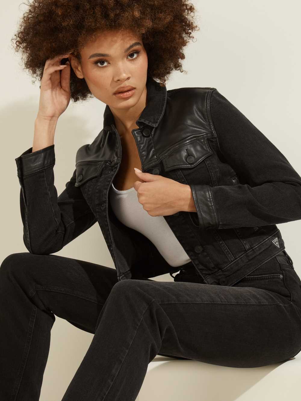 Black Women's Guess Stevie Denim Jackets Australia Sale | 638EIUWDX