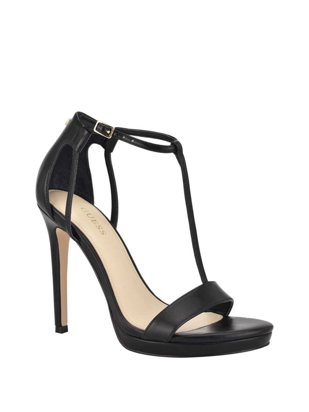 Black Women\'s Guess Tecru T-Strap Stilettos Heels Sandals Australia Sale | 470JOCTZI