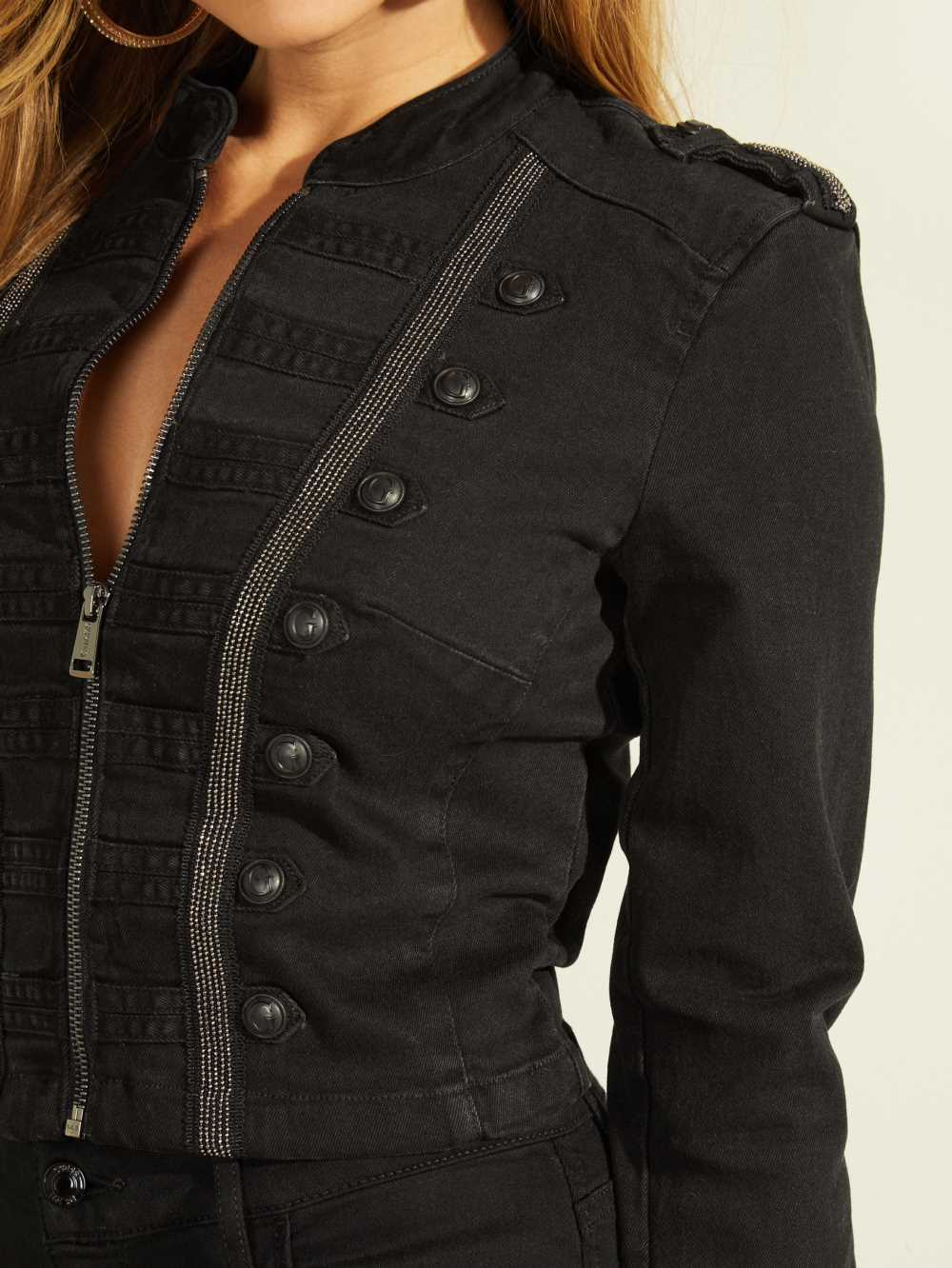 Black Women's Guess Vassa Military Denim Jackets Australia Sale | 426EUOYFI