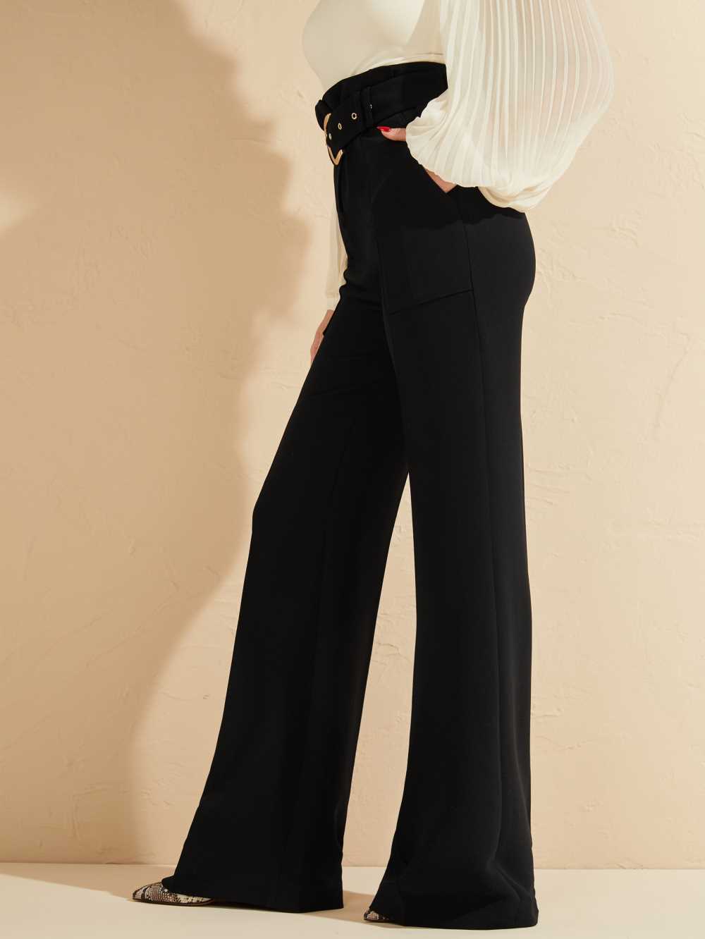 Black Women's Guess Wixson Wide Leg Pants Australia Sale | 108MGOUBL