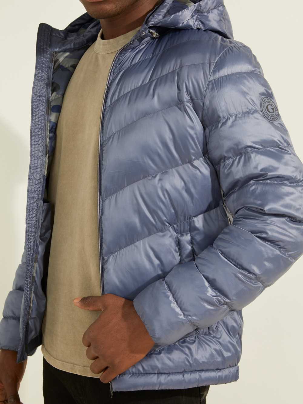 Blue Men's Guess Eco Lightweight Puffer Jackets Australia Sale | 037CSAFMJ