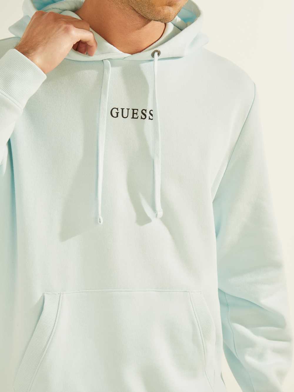 Blue Men's Guess Eco Roy Embroidered Logo Hoodie Australia Sale | 230SZHBEF