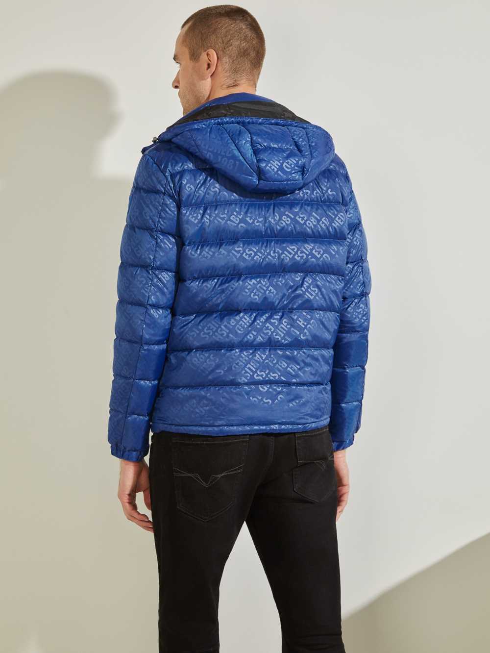 Blue Men's Guess Logo Down Puffer Jackets Australia Sale | 160NOYDJR