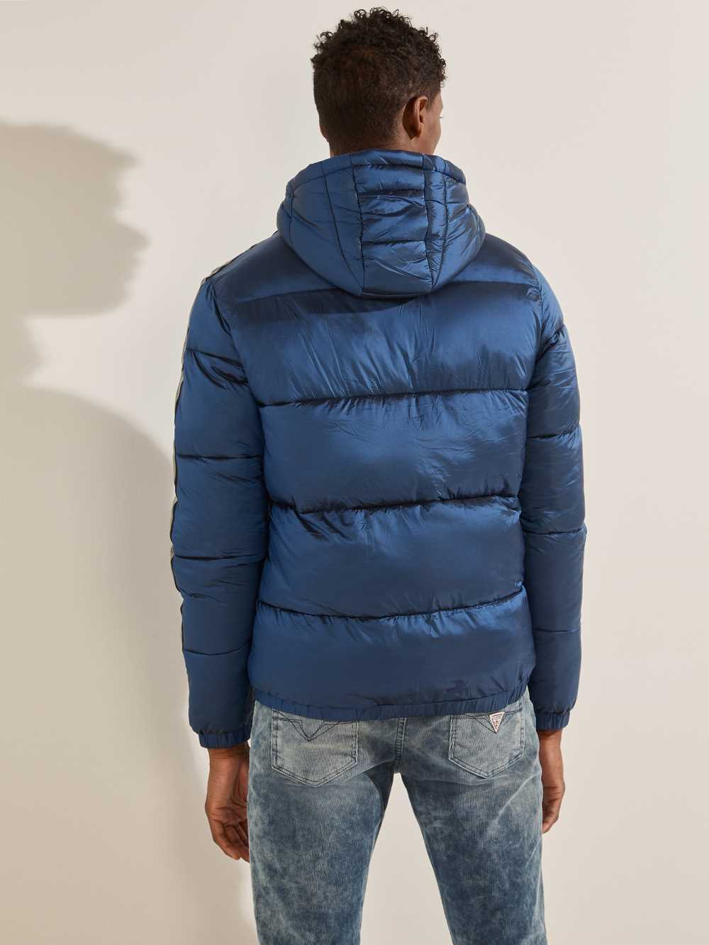 Blue Men's Guess Logo Nylon Puffer Jackets Australia Sale | 296PFJMKS