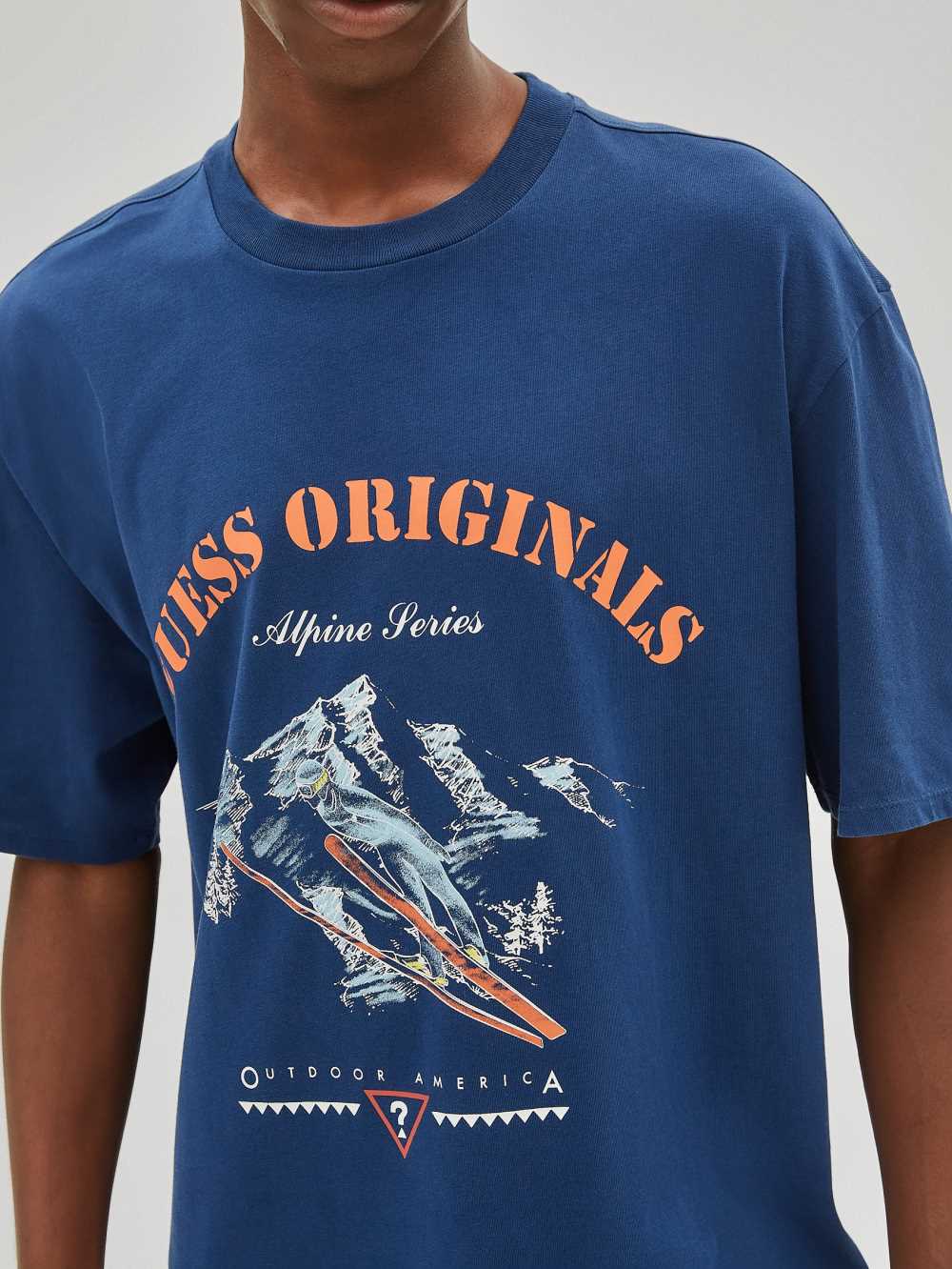 Blue Men's Guess Originals Alpine T-shirt Australia Sale | 381QHCPOE