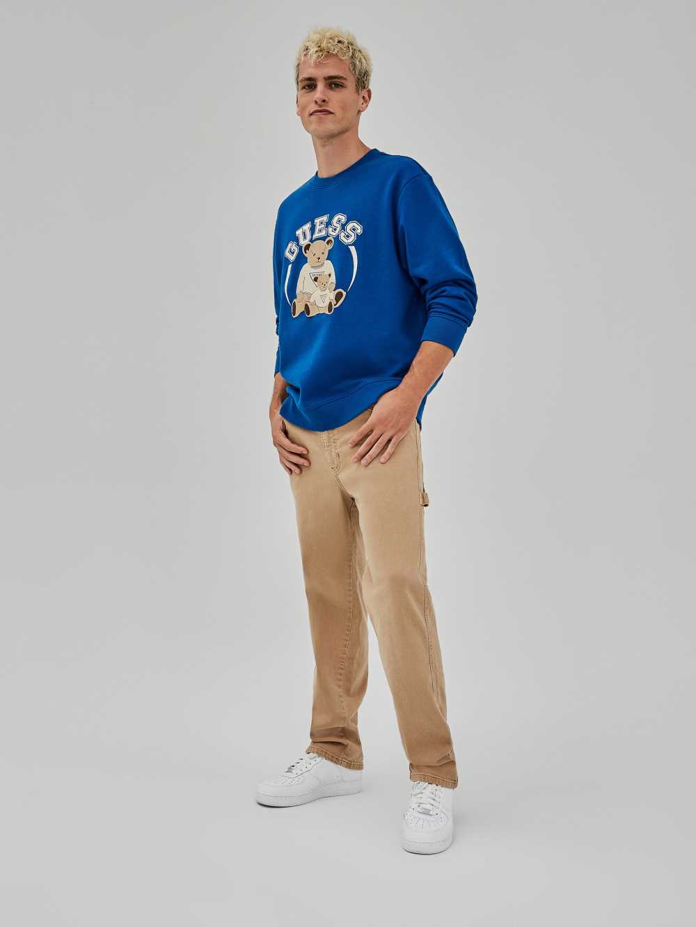 Blue Men's Guess Originals Bear Crewneck Sweatshirt Australia Sale | 865VTPEIY