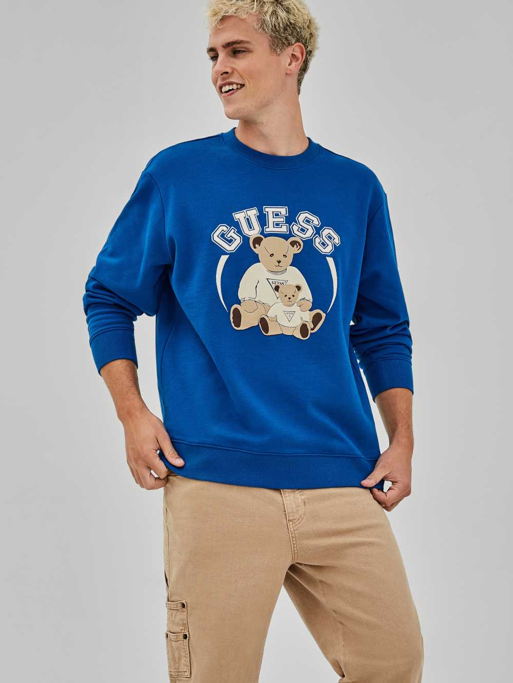 Blue Men's Guess Originals Bear Crewneck Sweatshirt Australia Sale | 865VTPEIY