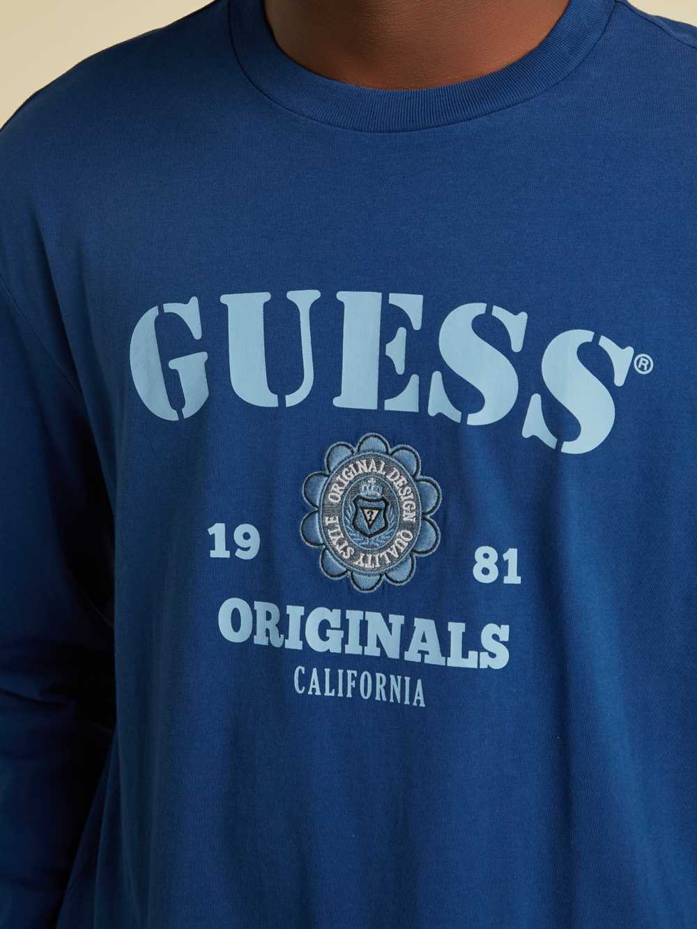 Blue Men's Guess Originals Logo Long Sleeve T-shirt Australia Sale | 310OSZRYJ