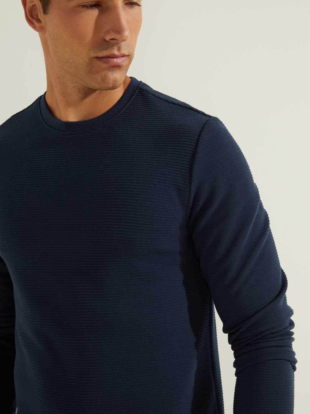 Blue Men's Guess Textured Jersey Crewneck Sweatshirt Australia Sale | 640KLUQNO