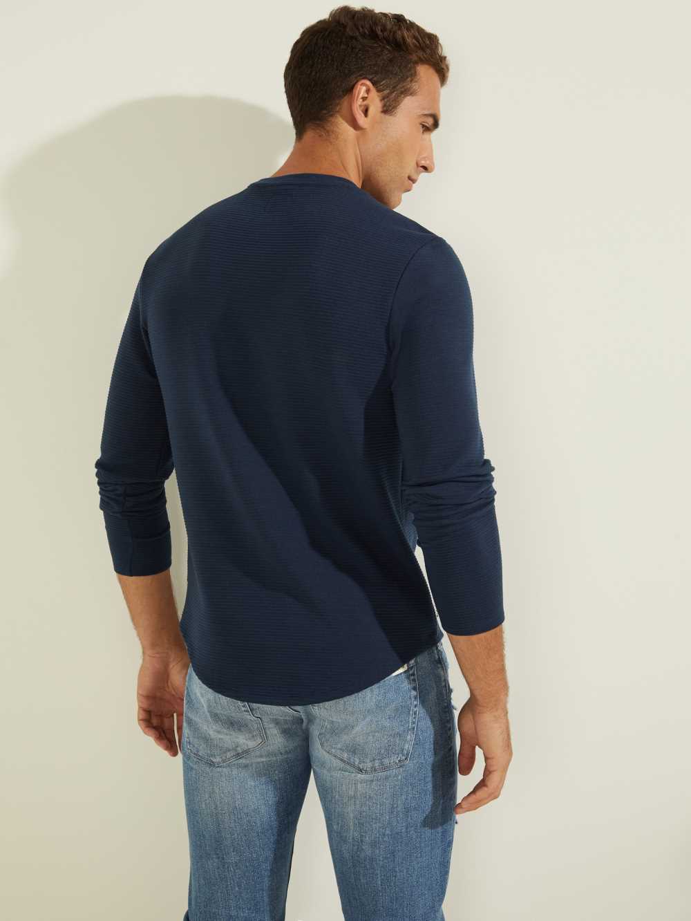 Blue Men's Guess Textured Jersey Crewneck Sweatshirt Australia Sale | 640KLUQNO