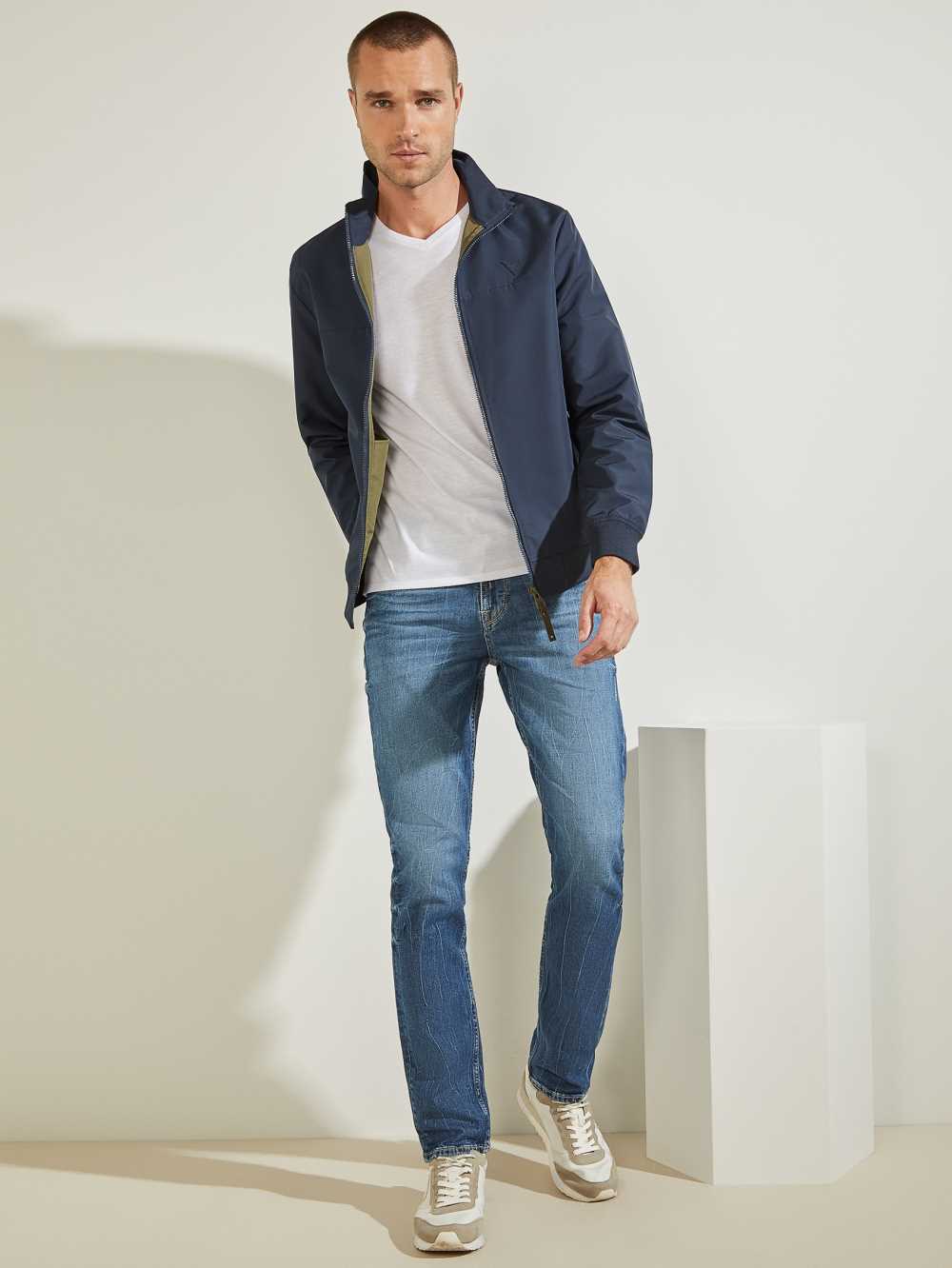 Blue Olive Men's Guess Amos Bomber Jackets Australia Sale | 853UITEQP