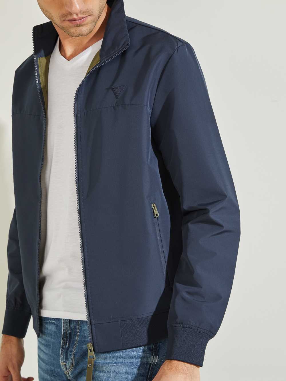 Blue Olive Men's Guess Amos Bomber Jackets Australia Sale | 853UITEQP