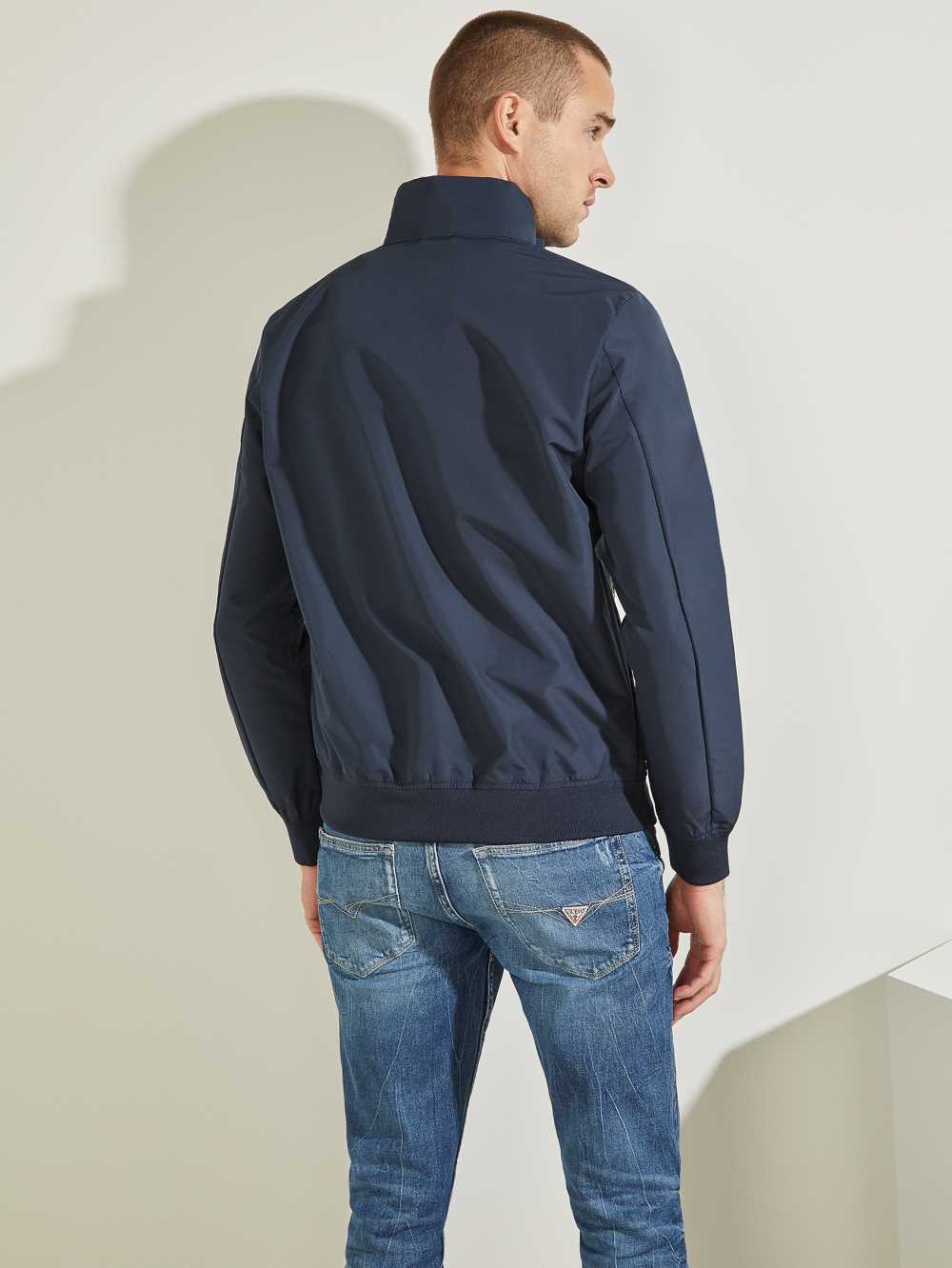 Blue Olive Men's Guess Amos Bomber Jackets Australia Sale | 853UITEQP