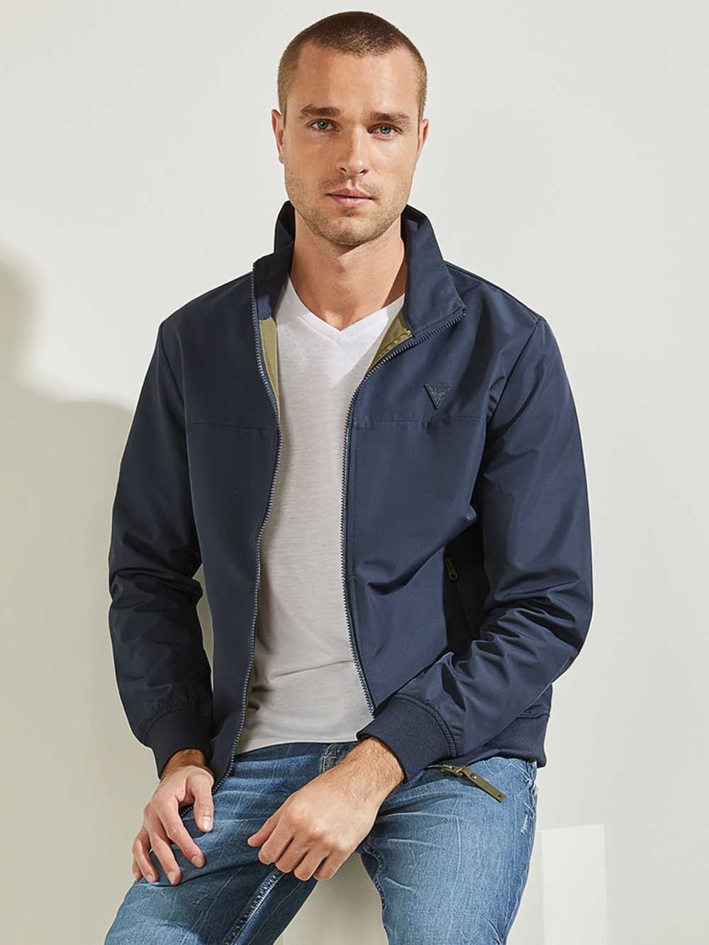 Blue Olive Men\'s Guess Amos Bomber Jackets Australia Sale | 853UITEQP