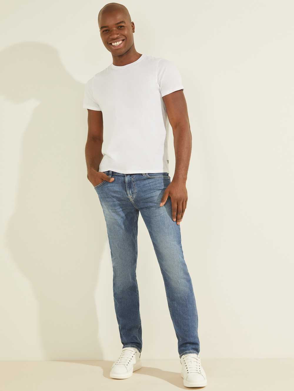 Blue White Men's Guess Eco Angels Skinny Jeans Australia Sale | 902MPDRNQ