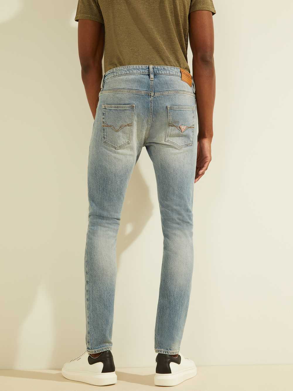 Blue White Men's Guess Eco Quincy Distressed Skinny Jeans Australia Sale | 397LPCUWR