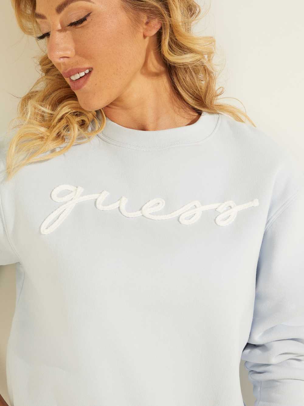 Blue Women's Guess Amanda Logo Fleece Pullover Sweatshirt Australia Sale | 018PBCGEO