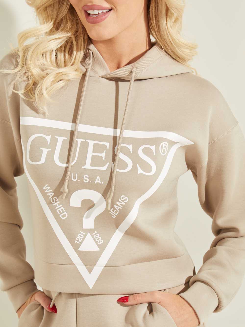 Blue Women's Guess Eco Logo Hooded Sweatshirt Australia Sale | 587ICMNRJ