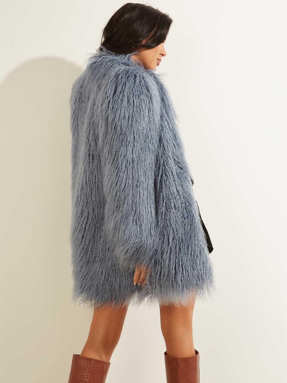 Blue Women's Guess Maurizia Shaggy Faux-Fur Coats Australia Sale | 581JHCRKQ