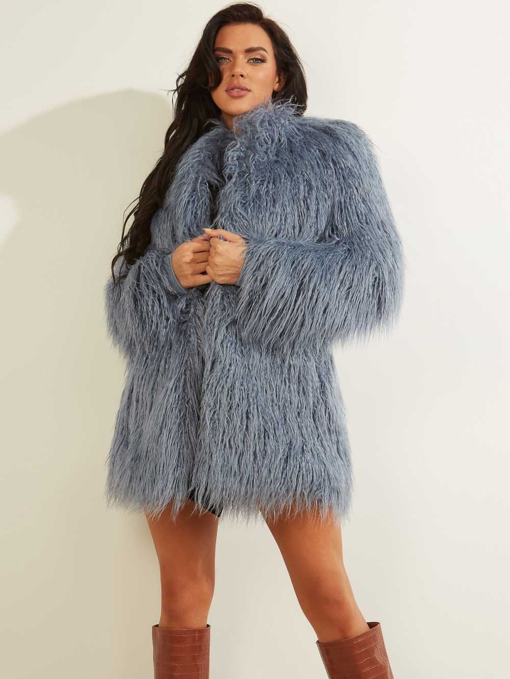 Blue Women's Guess Maurizia Shaggy Faux-Fur Coats Australia Sale | 581JHCRKQ