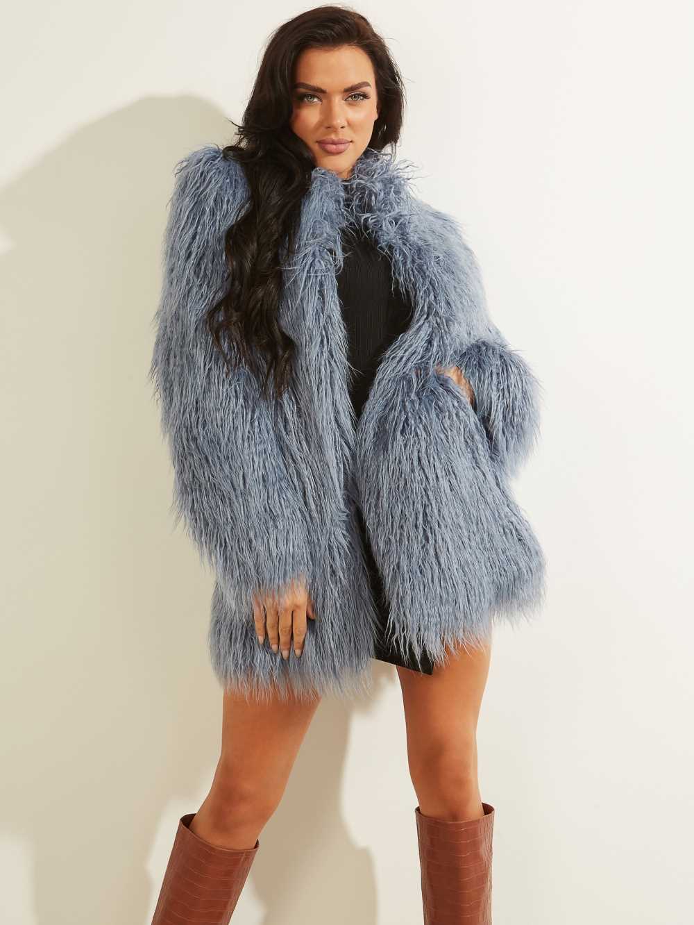 Blue Women\'s Guess Maurizia Shaggy Faux-Fur Coats Australia Sale | 581JHCRKQ