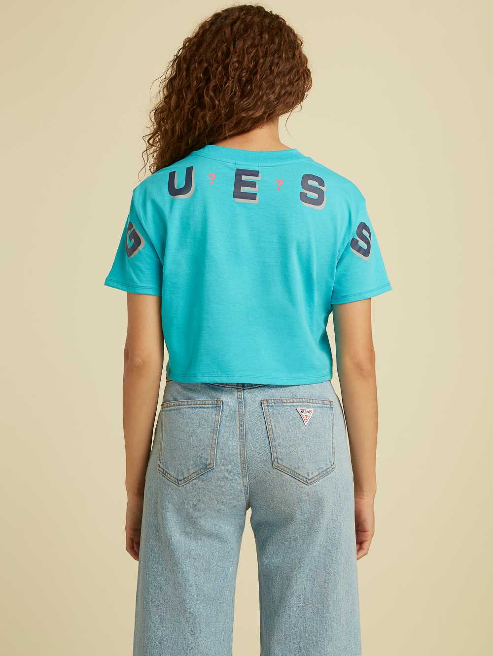 Blue Women's Guess Originals Logo Crop T-shirt Australia Sale | 468MEKVND