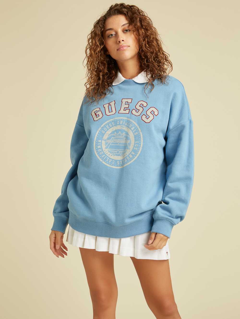 Blue Women\'s Guess Originals Oversized Pullover Sweatshirt Australia Sale | 684JQEVUS