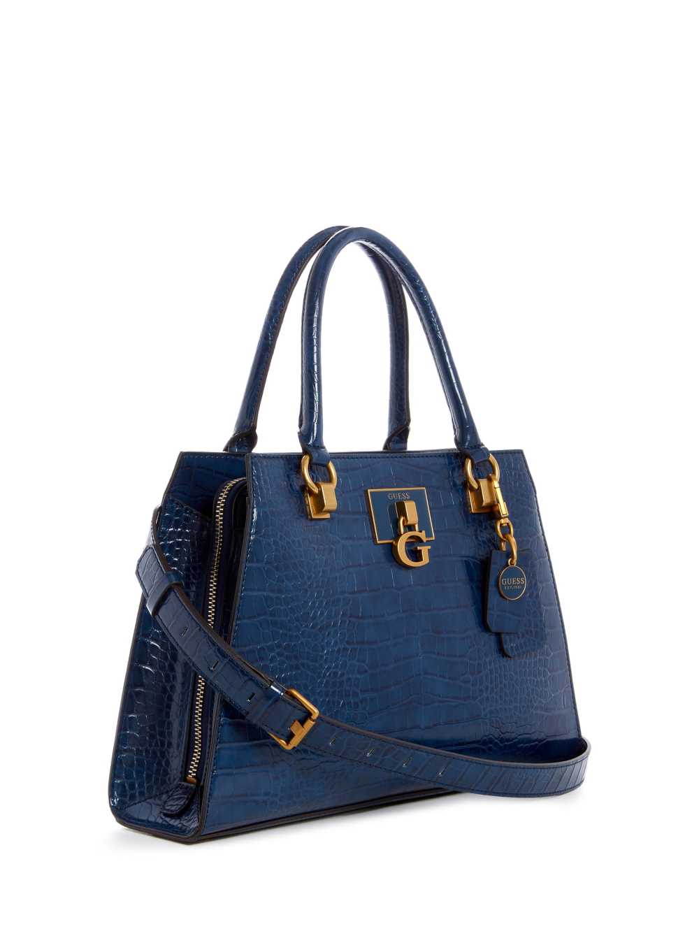 Blue Women's Guess Stephi Croc Girlfriend Satchel Bags Australia Sale | 865ZBMXTQ