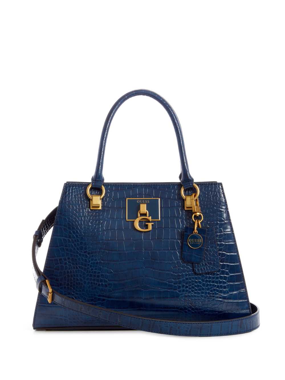 Blue Women\'s Guess Stephi Croc Girlfriend Satchel Bags Australia Sale | 865ZBMXTQ