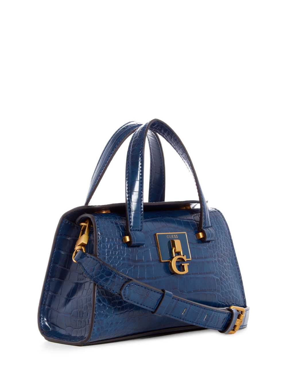 Blue Women's Guess Stephi Croc Mini Satchel Bags Australia Sale | 195WOLTMV