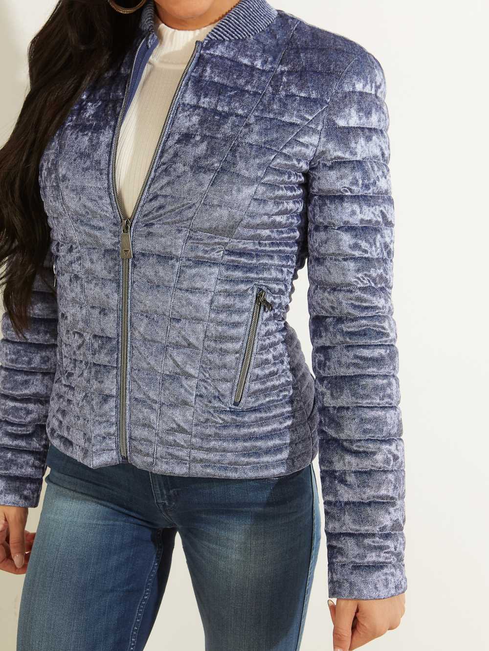 Blue Women's Guess Vera Velvet Quilted Jackets Australia Sale | 958RYPJVZ