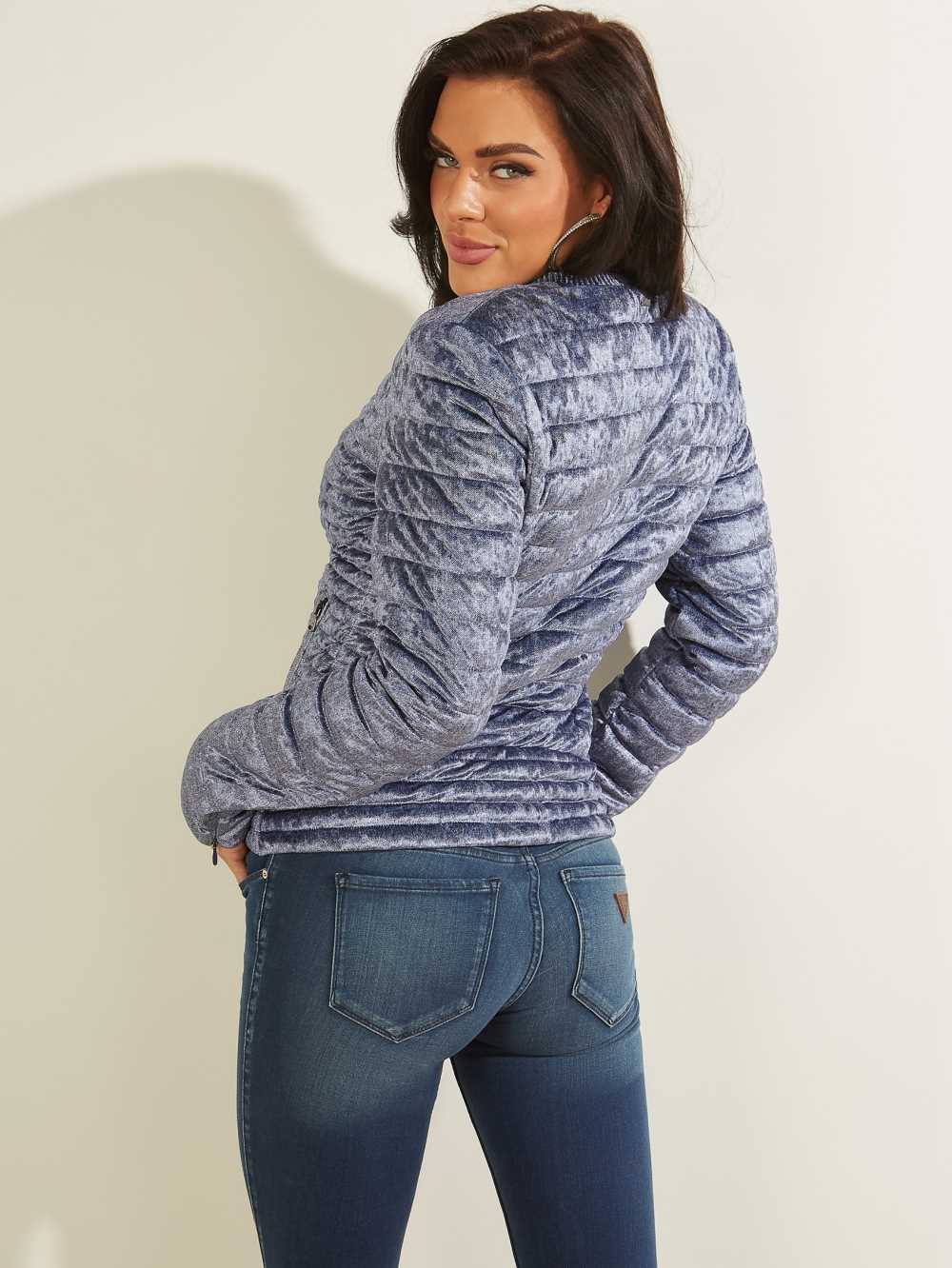 Blue Women's Guess Vera Velvet Quilted Jackets Australia Sale | 958RYPJVZ