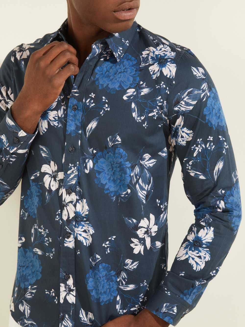 Brown Blue Men's Guess Luxe Camelia Cascade Shirts Australia Sale | 936KQLRMW