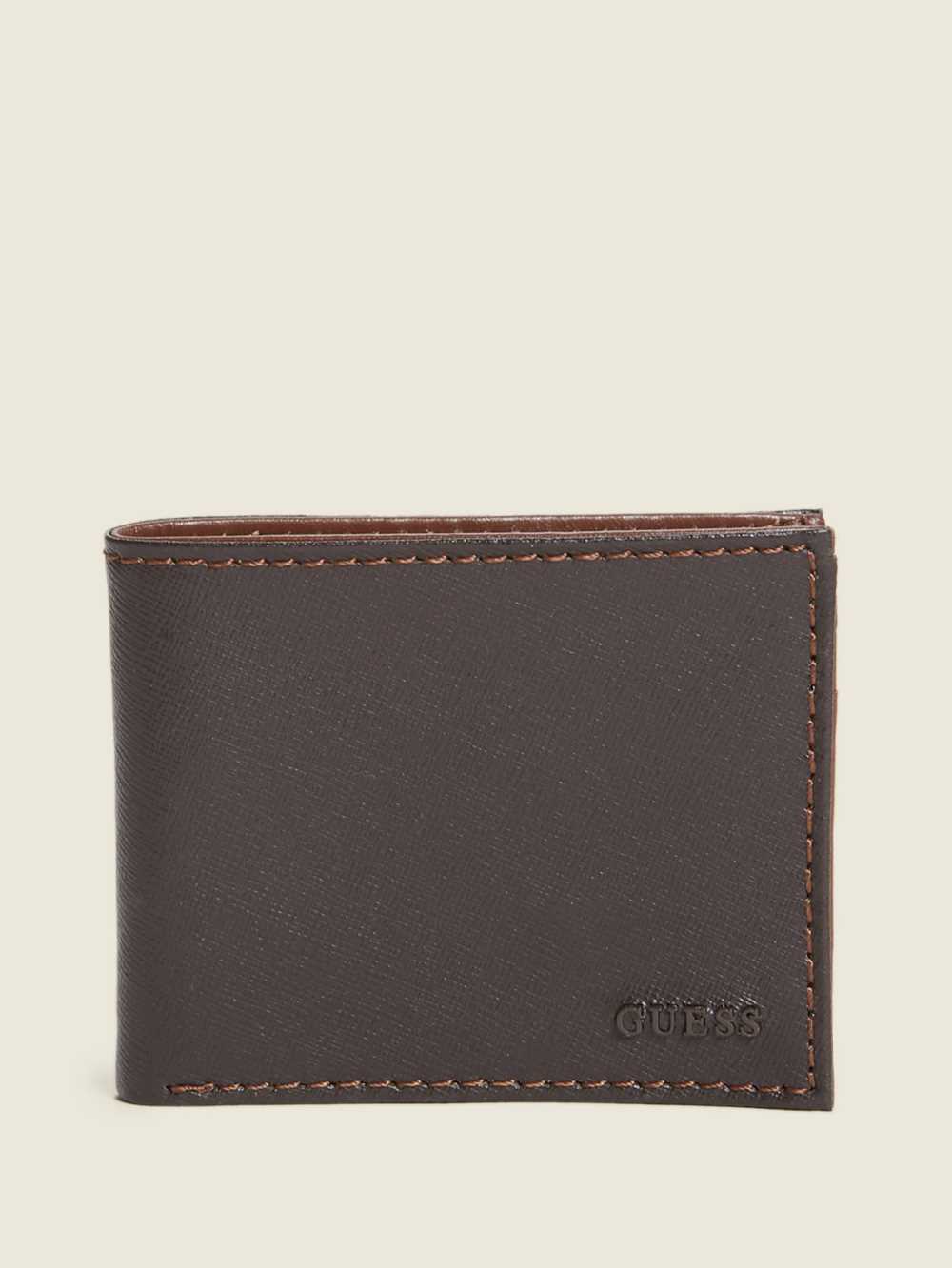 Brown Men\'s Guess Contrast Stitch Slimfold Wallets Australia Sale | 970BFZNQD