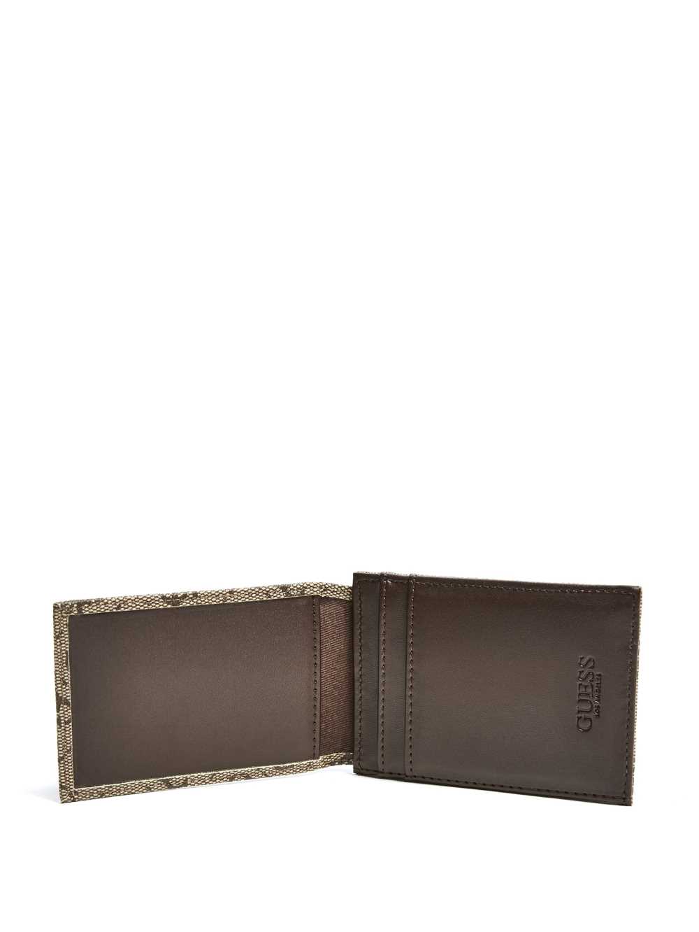 Brown Men's Guess Don Logo-Print Magnetic Card Case Wallets Australia Sale | 213LJOKAI