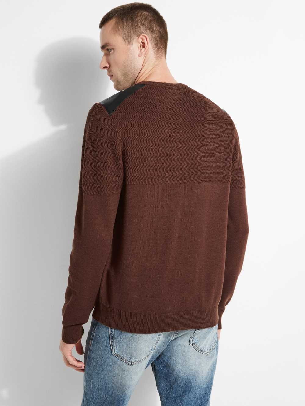 Brown Men's Guess Liam Herringbone Contrast Sweaters Australia Sale | 937NWVQTH